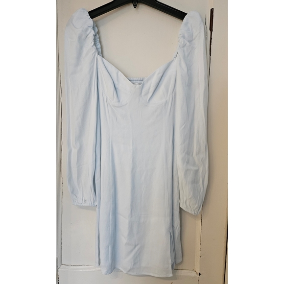 WILFRED Novella Dress Light Blue Ice Puff Sleeve Mini Size 6 Aritzia - Picture 3 of 13